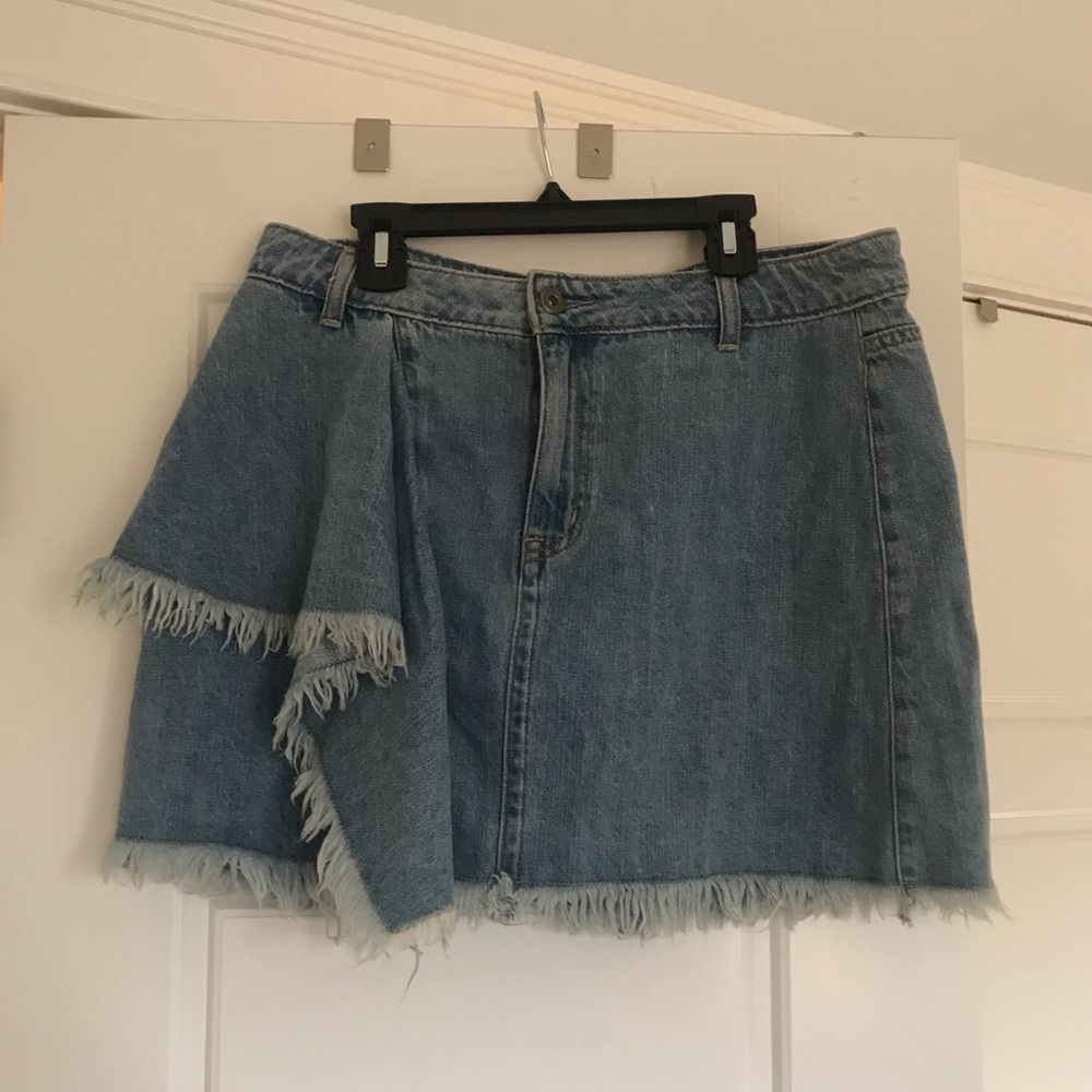 Denim Ruffle Front Mini Skirt
